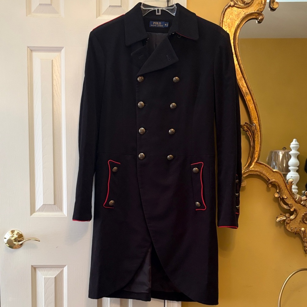 Polo by Ralph Lauren Black Military Coat with Red Trim